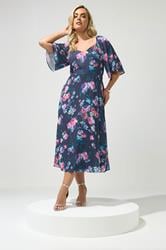 YOURS LONDON Plus Size Navy Blue Floral Midaxi Dress | Yours Clothing 1