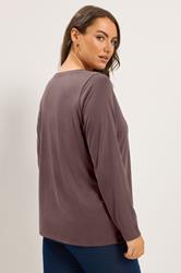 YOURS Plus Size Brown V-Neckline T-Shirt | Yours Clothing 2