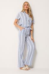 LTS Tall Women's Blue & White Stripe Wide Leg Trousers | Long Tall Sally 3