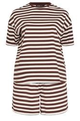 YOURS Plus Size Brown Stripe T-Shirt & Shorts Co-ord | Yours Clothing 7