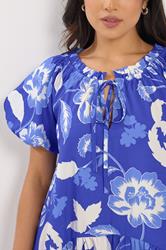 PixieGirl Petite Women's Blue Floral Tie Neck Midi Dress | PixieGirl 5
