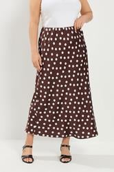 YOURS Plus Size Chocolate Brown Polka Dot Satin Skirt | Yours Clothing 3