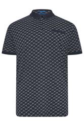 D555 Big & Tall Navy Blue Jacquard Polo Shirt | BadRhino 2