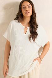 EVANS Curve White Grown On Sleeve Textured Top | Evans 3