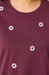 YOURS Plus Size Burgundy Red Embroidered Daisy T-Shirt | yours Clothing 4