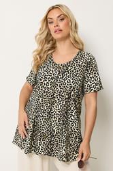 YOURS Plus Size Brown Leopard Print Ribbed Swing T-Shirt | Yours Clothing 3
