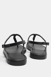 Black Diamante Toe Post Sandals In Extra EEE Wide Fit | Yours Clothing 2