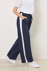 M&Co Navy Blue & White Side Stripe Cotton Wide Leg Joggers | M&Co 3