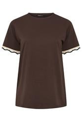 YOURS Curve Chocolate Brown Metallic Crochet Trim T-Shirt