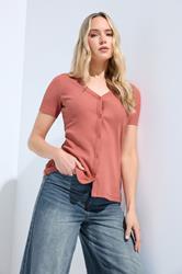 LTS Tall Women's Coral Pink Button Ribbed T-Shirt | Long Tall Sally 3
