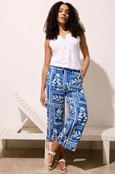 M&Co Blue Leaf Print Wide Leg Linen Culottes | M&Co 3