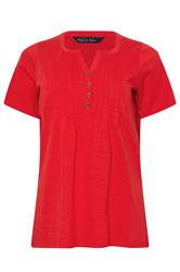 M&Co Bright Red Cotton Short Sleeve Henley Top