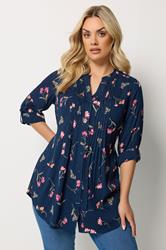 YOURS Plus Size Navy Blue Sequin Floral Pintuck Blouse | Yours Clothing 3