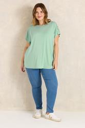 EVANS Plus Size Sage Green Crochet Shoulder Modal T-Shirt | Evans  1