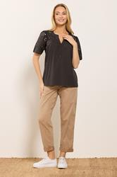 M&Co Chocolate Brown Broderie Cotton T-Shirt | M&Co 1