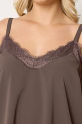 YOURS Plus Size Chocolate Brown Lace Insert Vest Top | Yours Clothing 4