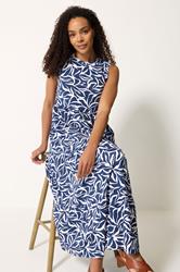 M&Co Navy Blue Abstract Print Cotton Tiered Maxi Dress | M&Co 2