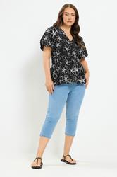 YOURS Plus Size Black Floral Print Puff Sleeve Blouse | Yours Clothing 1