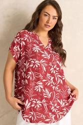 EVANS Plus Size Orange Leaf Print Notch Neck Blouse | Evans 1
