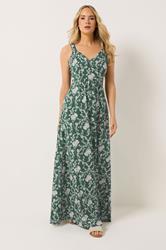 LTS Tall Women's Dark Green V-Neckline Floral Cotton Maxi Dress | Long Tall Sally  3