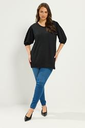 YOURS Plus Size Black Textured Balloon Sleeve Top | Yours Clothing 1