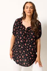 YOURS Plus Size Black Ditsy Floral Bardot Top | Yours Clothing 3