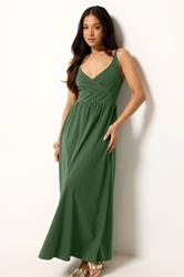PixieGirl Petite Women's Forest Green Cotton Maxi Dress | PixieGirl 1
