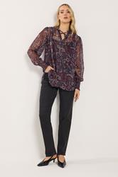 LTS Tall Dark Red Paisley Frill Neck Blouse | Long Tall Sally 2