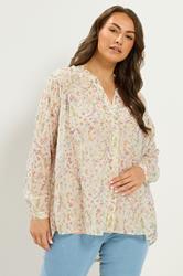 YOURS Plus Size Natural White Floral Shirt | Yours Clothing 3