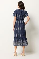 M&Co Navy Blue Broderie Tie Waist Cotton Dress | M&Co 4