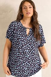 EVANS Plus Size Blue And Brown Polka Dot Print Bar Detail Top | Evans 3