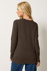 M&Co Chocolate Brown V-Neck Jumper | M&Co 2