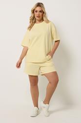 YOURS Plus Size Yellow Sweat T-Shirt & Short Set | Yours Clothing 2