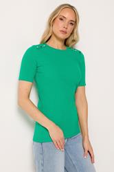 LTS Tall Women's Green Ribbed Button T-Shirt | Long Tall Sally 1