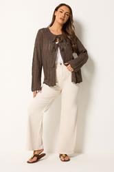 YOURS Curve Chocolate Brown Crochet Cardigan | Yours Clothing 1