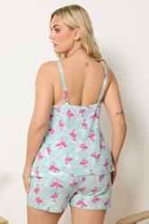 YOURS Plus Size Green Flamingo Print Pyjama Set | Yours Clothing 2
