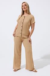 LIMITED COLLECTION Plus Size Beige Crinkle Wide Leg Trousers | Yours Clothing 3
