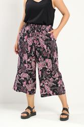 YOURS Plus Size Pink Paisley Cropped Trousers | Yours Clothing 1