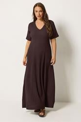 YOURS Plus Size Chocolate Brown Textured Maxi Dress | Yours Clothing 1