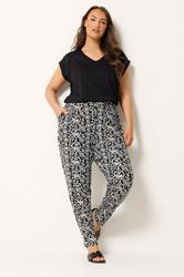 YOURS Plus Size Black Ikat Print Harem Trousers | Yours Clothing 1