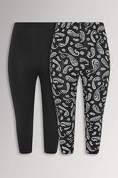 YOURS 2 PACK Plus Size Black Paisley Print Cropped Leggings | Yours Clothing 3