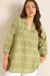 EVANS Plus Size Chartreuse Green Cotton Broderie Blouse | Evans 3