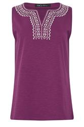 M&Co Berry Purple Embroidered Cotton Vest Top