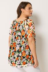 YOURS Plus Size Orange & Pink Floral Pintuck Blouse | Yours Clothing 2