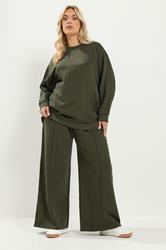 YOURS Plus Size Khaki Green Crew Neck Sweatshirt | Yours Clothing 1