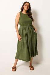 YOURS Plus Size Khaki Green Textured Maxi Dress | Yours Clothing 1