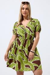 LIMITED COLLECTION Plus Size Green Palm Leaf Mini Dress | Yours Clothing 3