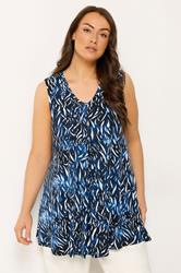 YOURS Plus Size Navy Blue Abstract Pleat Vest Top | Yours Clothing 3