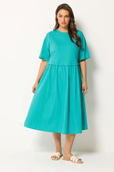 YOURS Plus Size Turquoise Blue Poplin T-Shirt Midi Dress | Yours Clothing 1