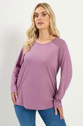 YOURS Plus Size Light Purple Long Sleeve Core T-Shirt | Yours Clothing 3